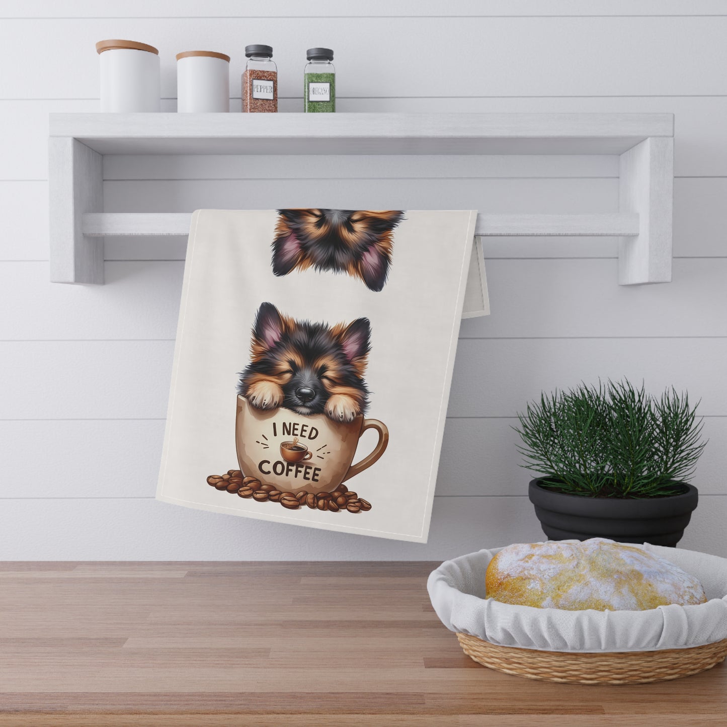 Cute Coffee Dog Tea Towels, German Shepherd Tea Towel