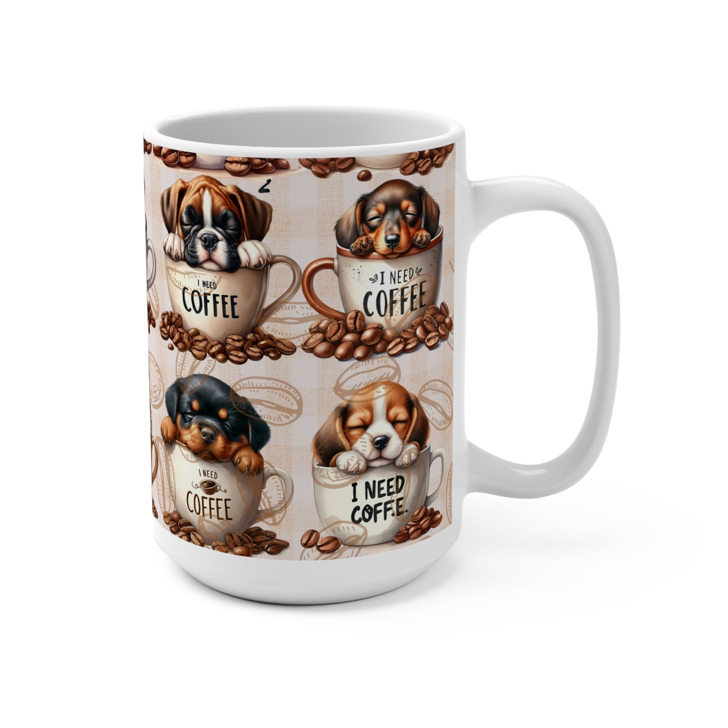 Cute Dog Coffee Mug - 15oz Pug, Beagle, and Bulldog Designs