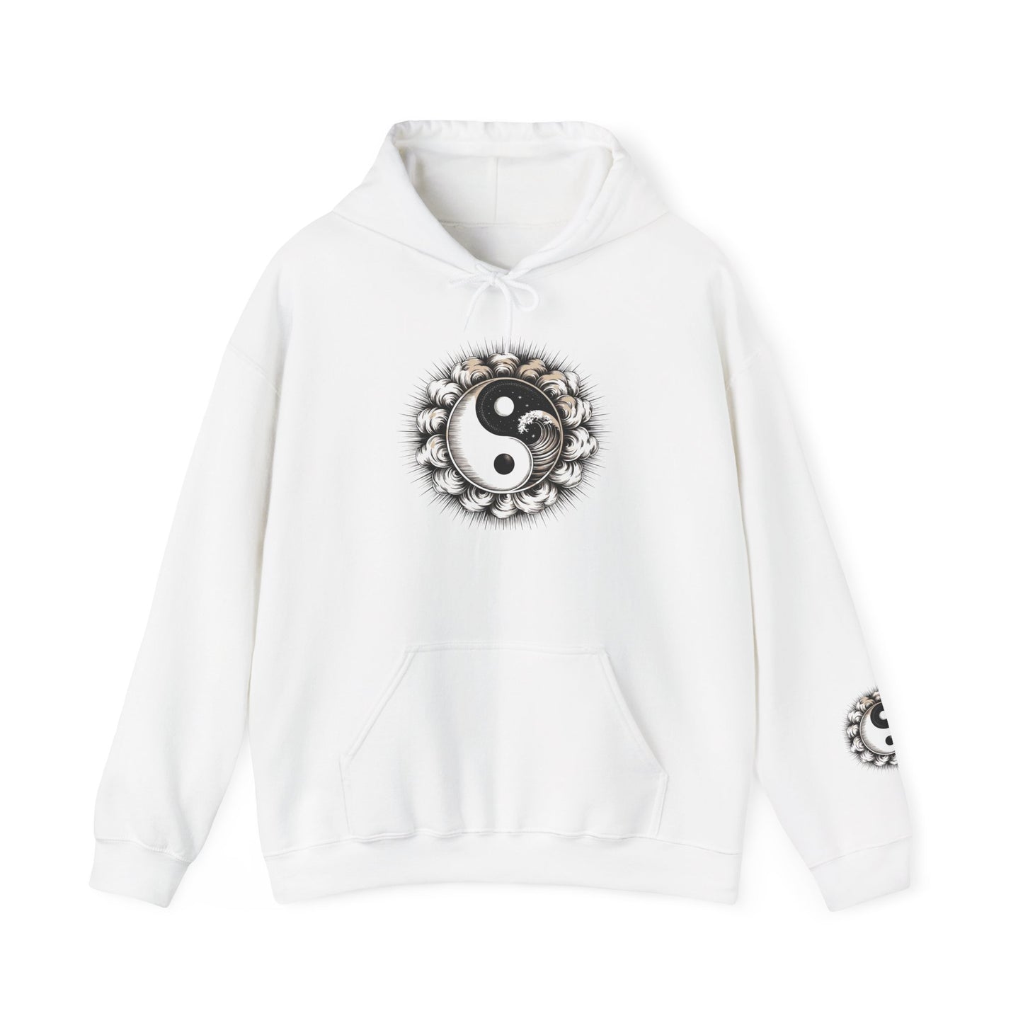 Yin Yang Lotus Hoodie — Black & White Zen Symbol Pullover