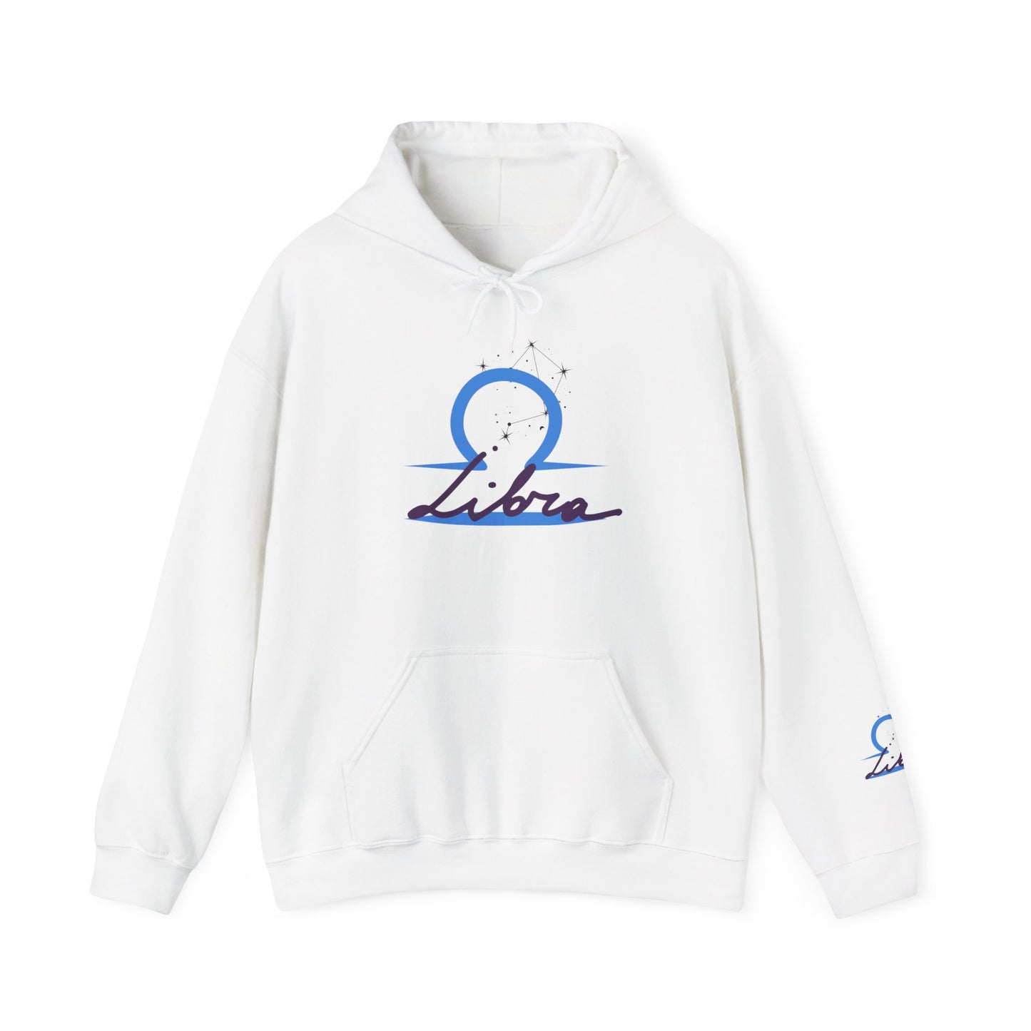Libra Zodiac Hoodie — Minimal Blue Libra Symbol & Script Pullover