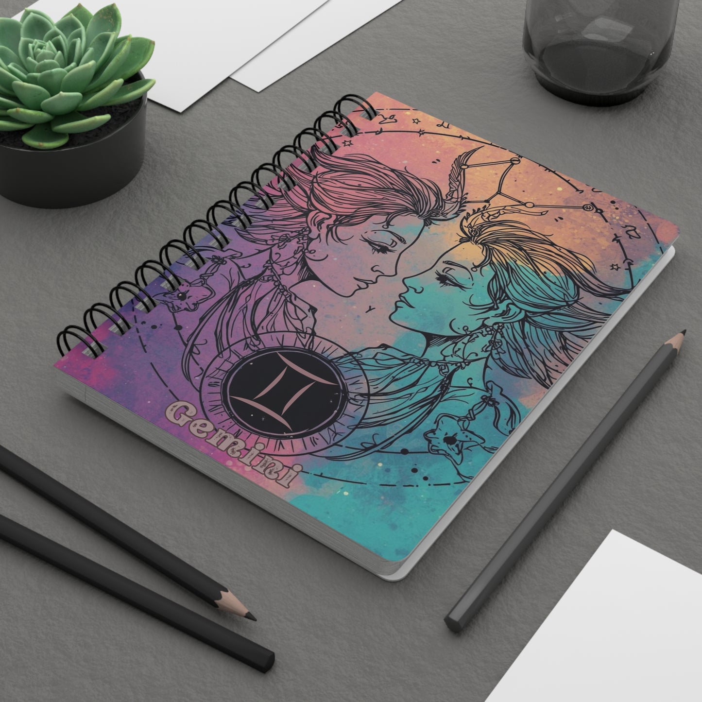 Gemini Astrological Spiral Bound Journal - Cosmic Twins Design