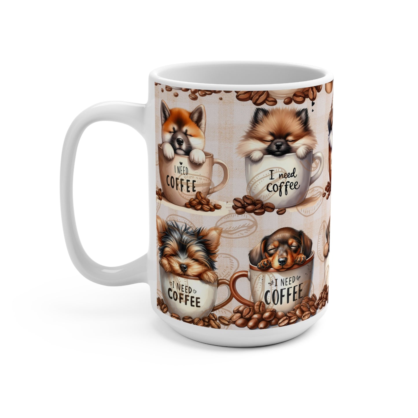 Cute Dog-Themed Coffee Mug - "I Need Coffee" 15oz