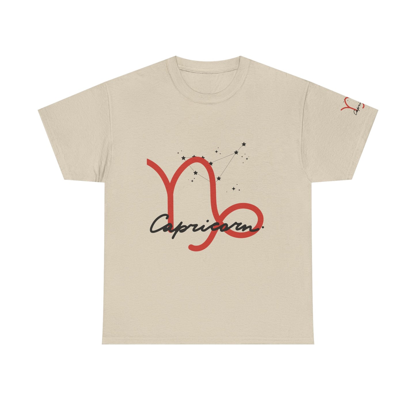 Capricorn Zodiac Tee – Red Capricorn Symbol with Script