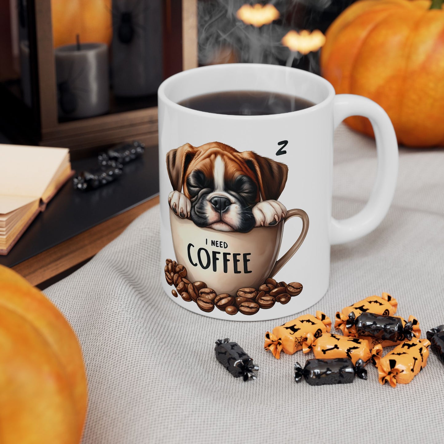 Personalized Boxer Dog Ceramic Mug — Cute Puppy in Cup Design (11oz & 15oz)