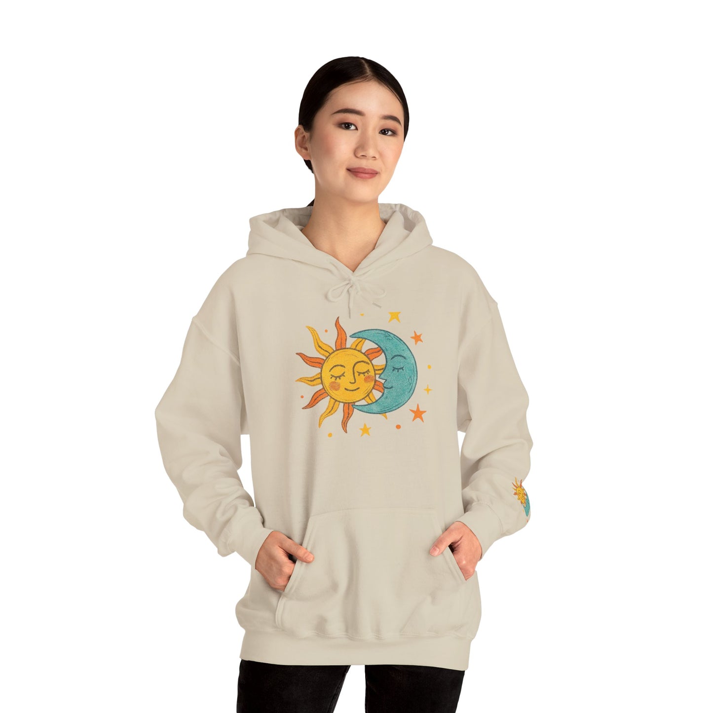 Sun and Moon Hoodie — Celestial Sun & Crescent Moon Graphic Sweatshirt