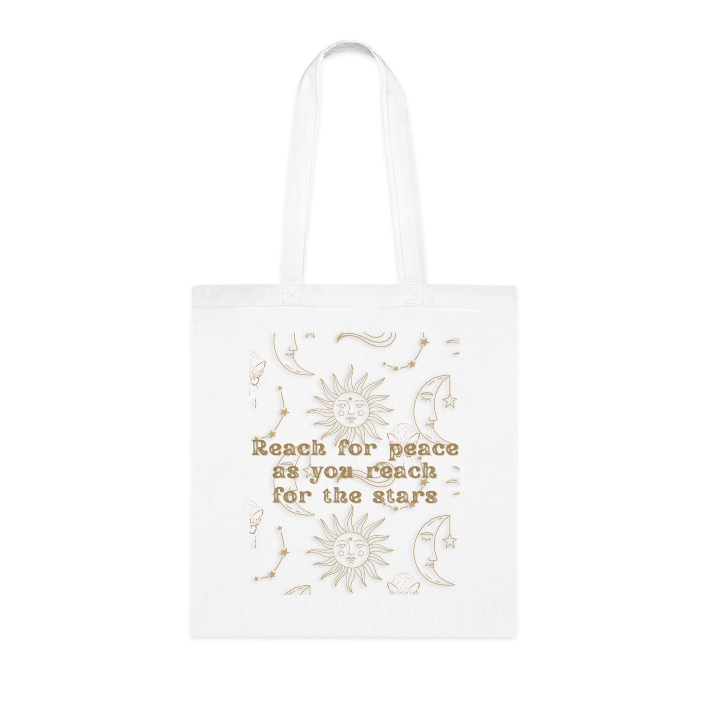 Inspirational Cotton Tote: 'Reach for Peace and the Stars', Celestial Tote, Cosmic Tote Bag