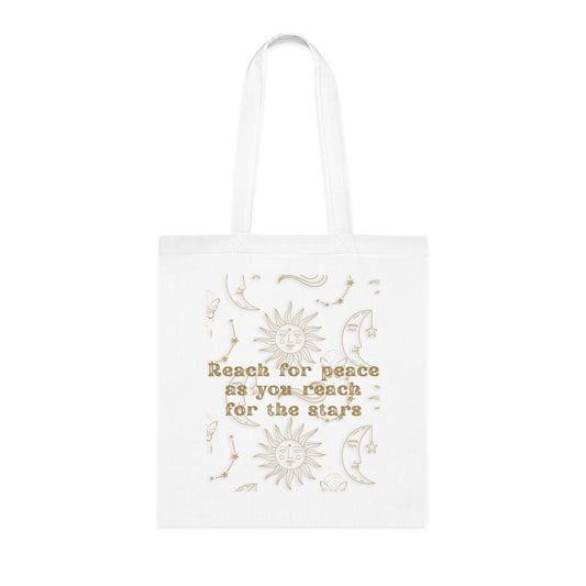 Inspirational Cotton Tote: 'Reach for Peace and the Stars', Celestial Tote, Cosmic Tote Bag