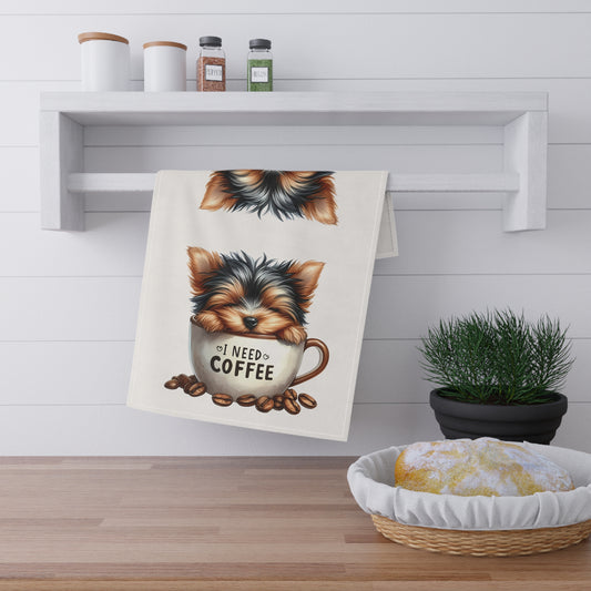 Coffee-Loving Dog Tea Towels, Yorkie Tea Towel, Yorkshire Terrier Tea Towel