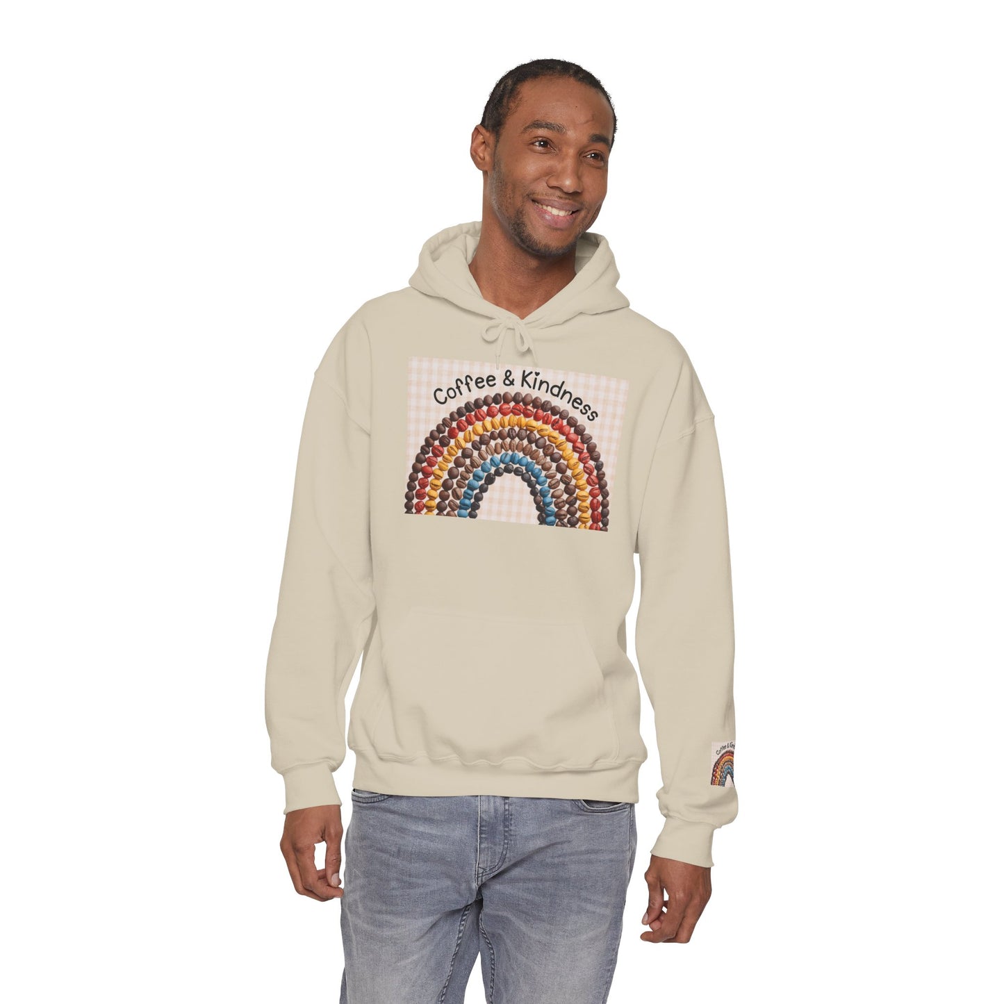Coffee & Kindness Rainbow Hoodie — Cozy Retro Rainbow Coffee Cup Sweatshirt