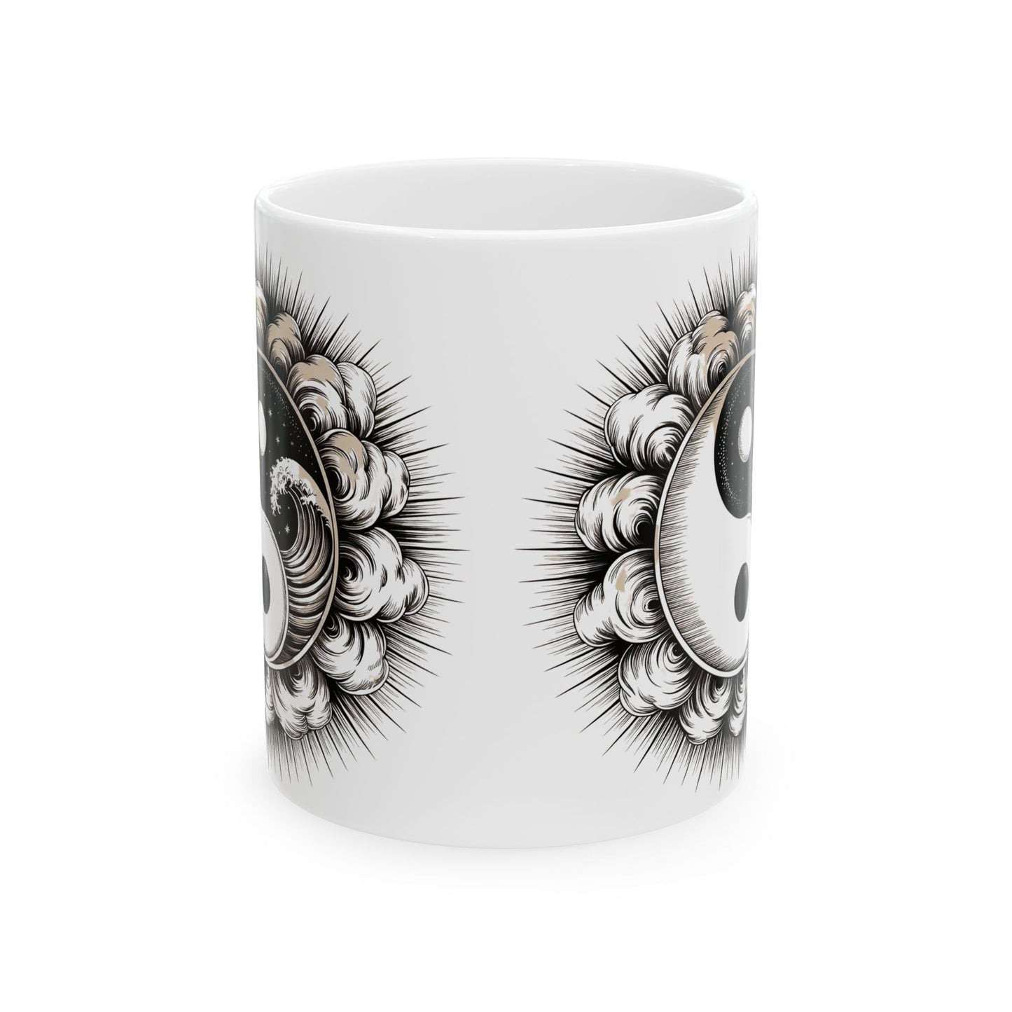 Personalized Yin Yang Sunburst Ceramic Mug – Boho Spiritual Coffee Cup (11oz & 15oz)