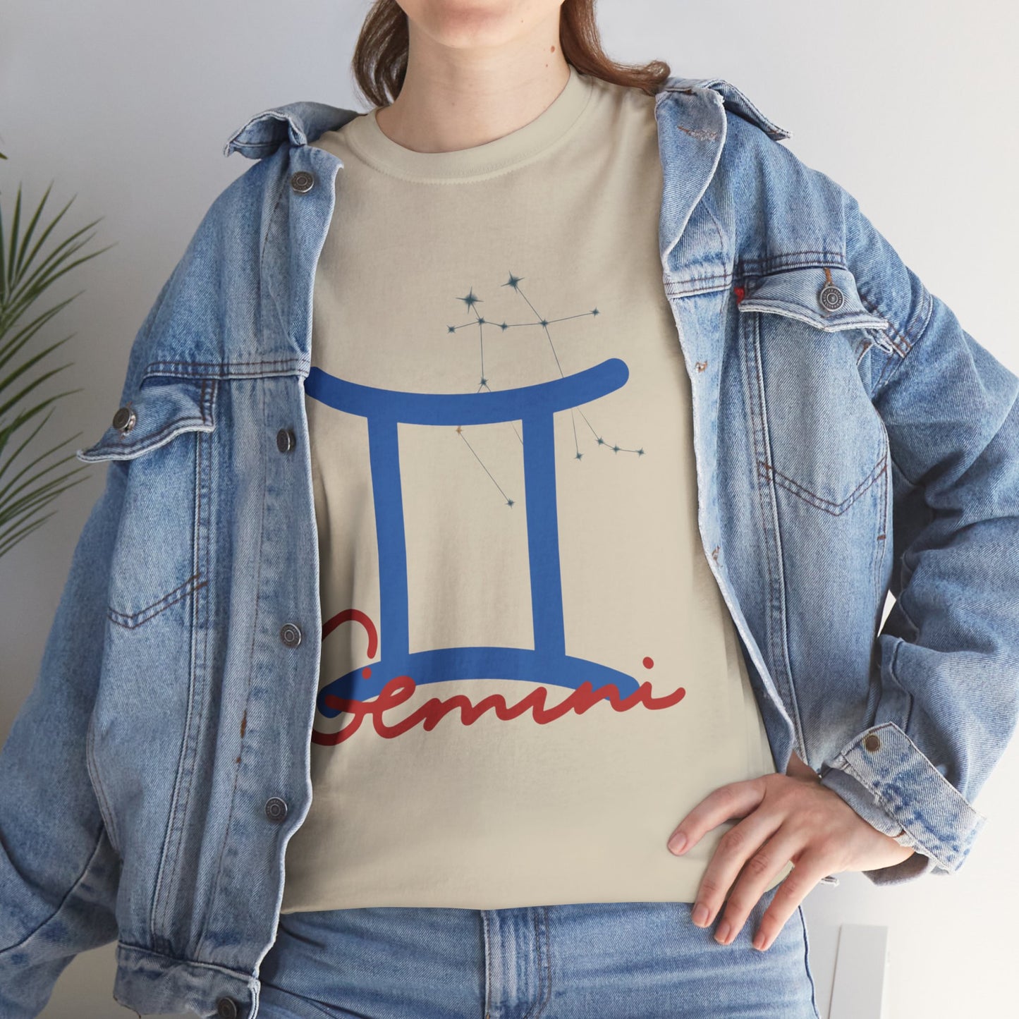 Gemini Zodiac T-Shirt — Blue Symbol with Script