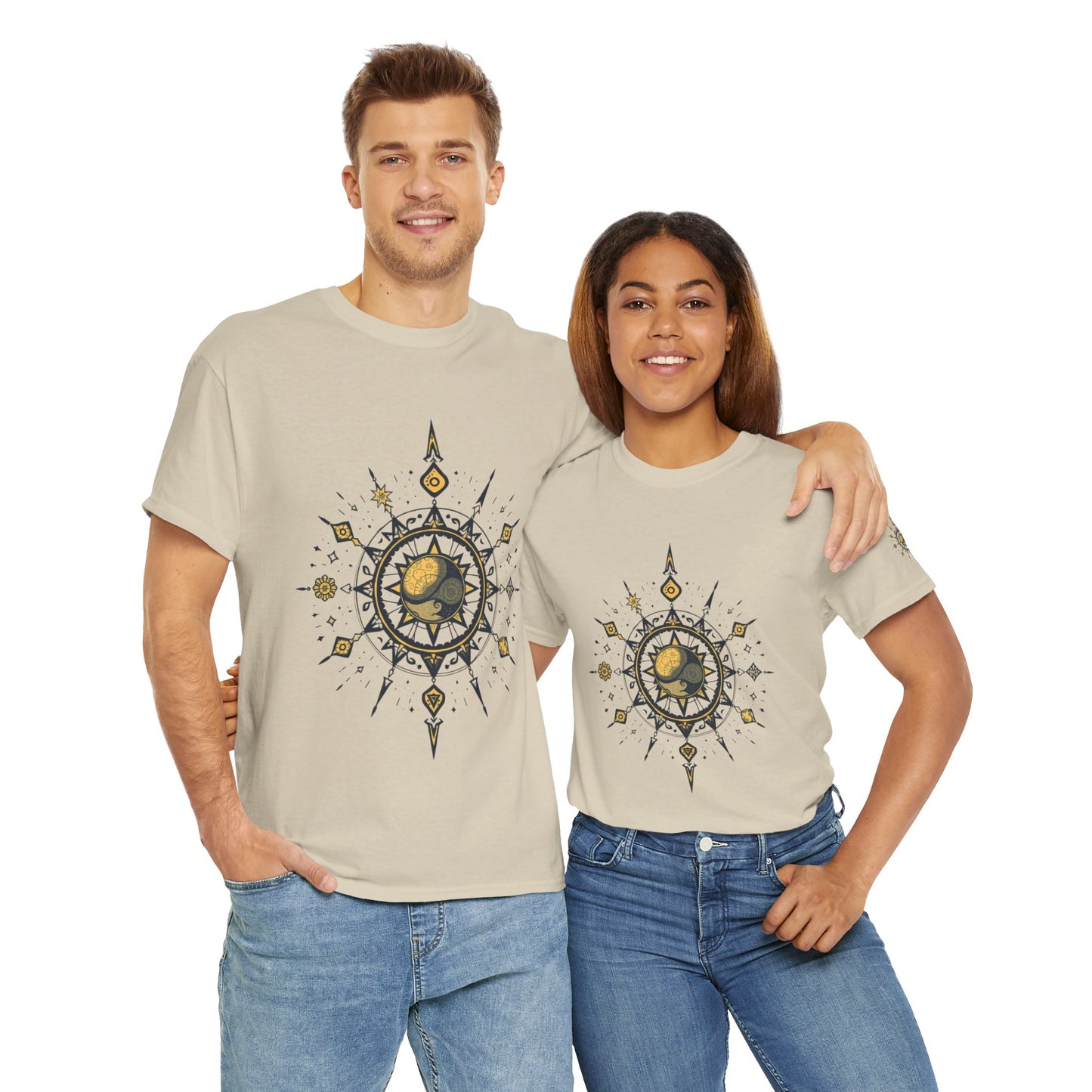 Celestial Sun Compass T‑Shirt — Golden Sun Mandala Graphic Tee