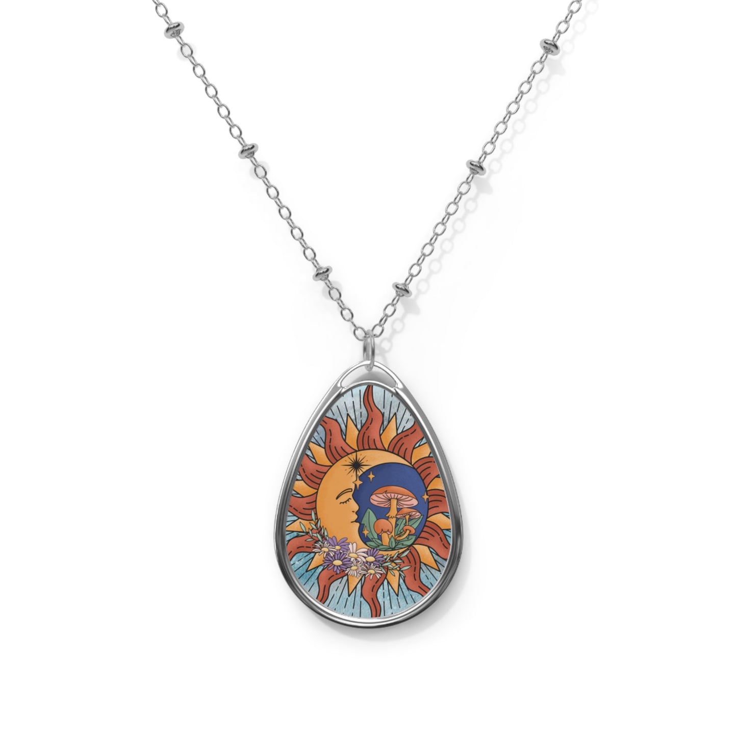 Sun and Moon Oval Necklace - Celestial Jewelry for Nature Lovers, Celestial Necklace, Celestial Jewelry