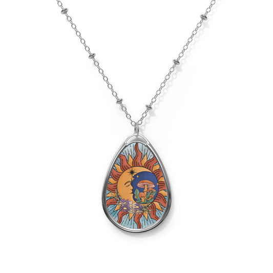 Sun and Moon Oval Necklace - Celestial Jewelry for Nature Lovers, Celestial Necklace, Celestial Jewelry