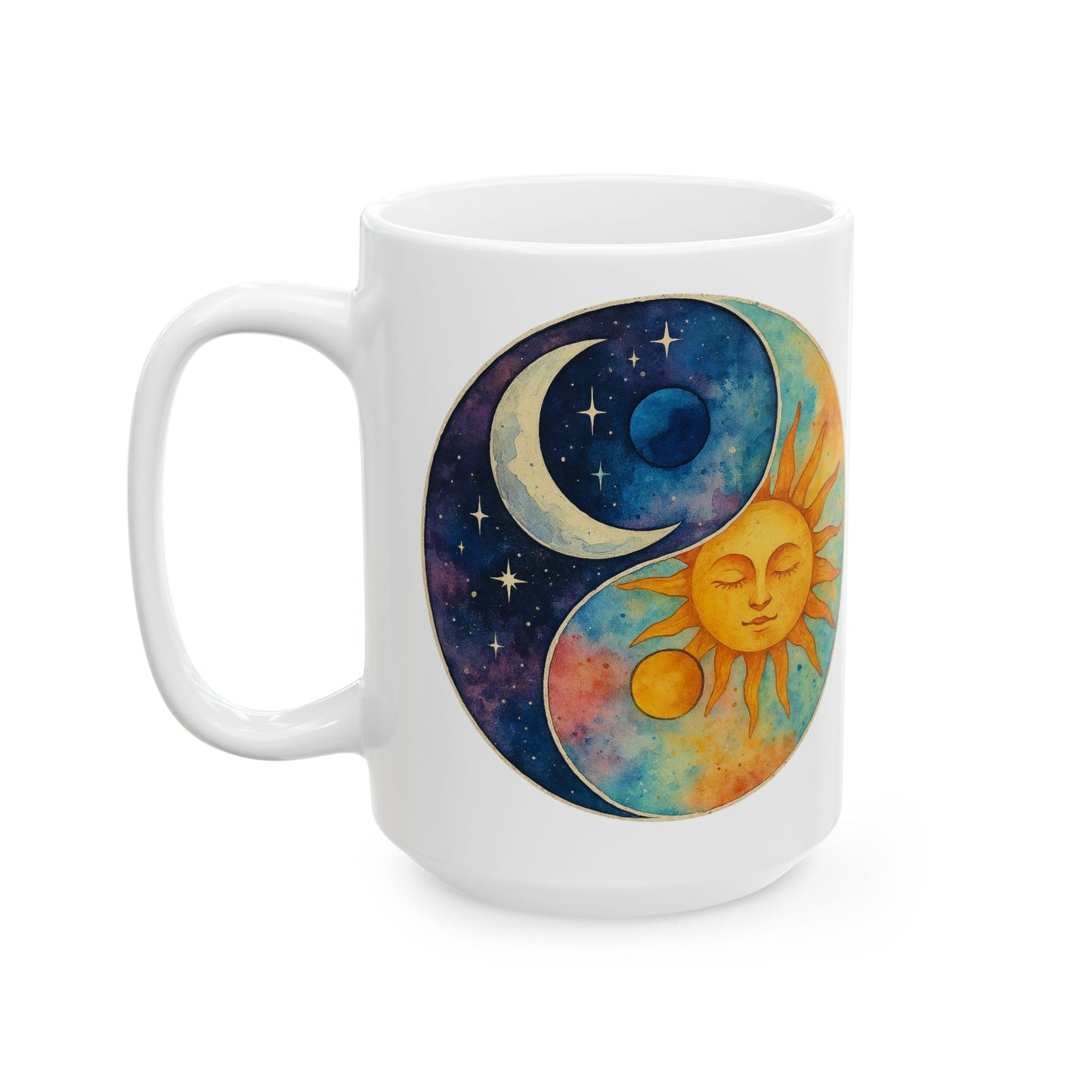 Personalize Sun and Moon Ceramic Mug — Boho Celestial 11oz/15oz Coffee Cup