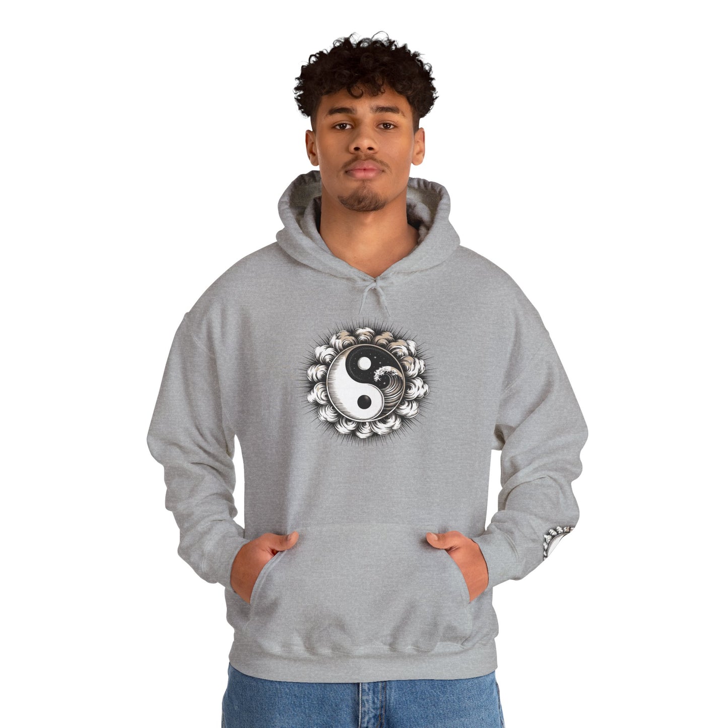 Yin Yang Lotus Hoodie — Black & White Zen Symbol Pullover