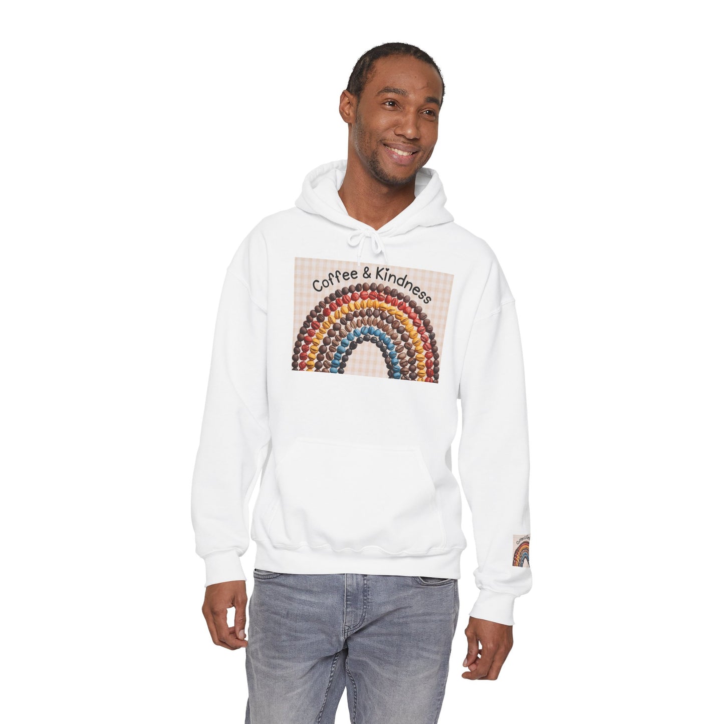 Coffee & Kindness Rainbow Hoodie — Cozy Retro Rainbow Coffee Cup Sweatshirt