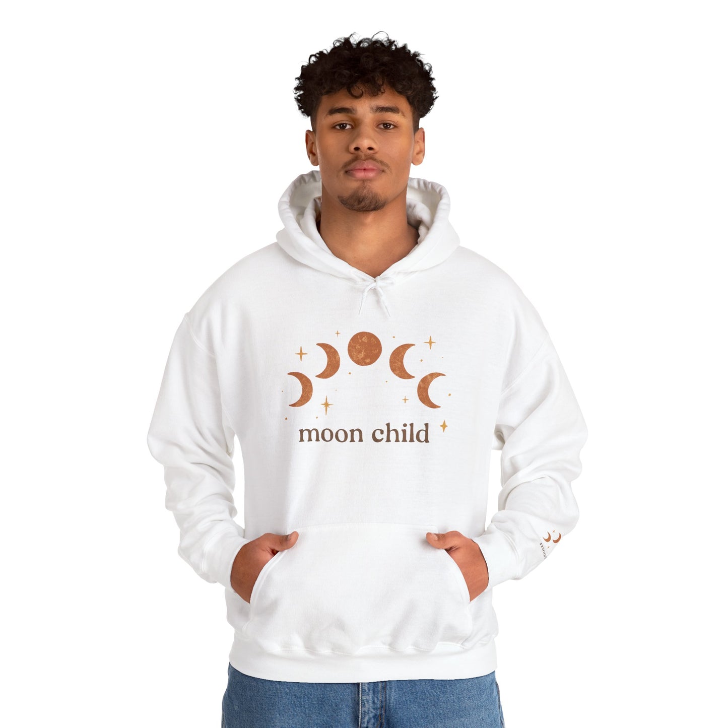 Moon Child Hoodie — Crescent Moon Phases Graphic Pullover