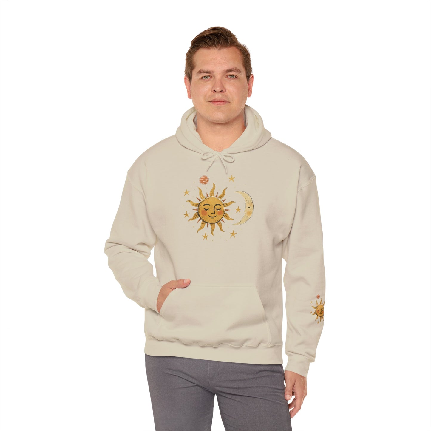 Sun & Moon Celestial Hoodie — Vintage Astrology Stars Graphic