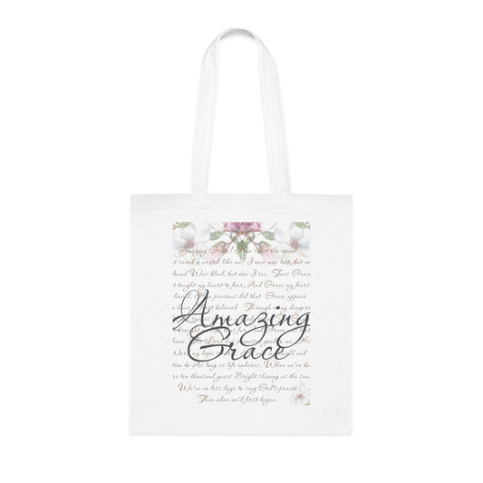 Inspirational Quote Cotton Tote Bag - Amazing Grace Design, Christian Gift, Christian Tote