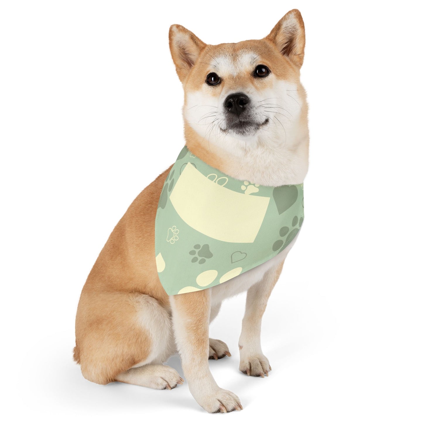 Personalized Paw Print Pet Bandana Collar - Custom Name Tag Area, Green