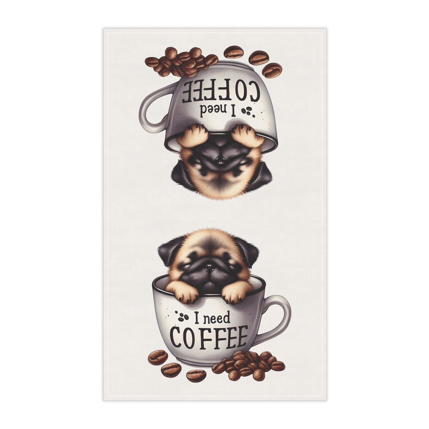 Coffee-Loving Pug Tea Towels, Coffee Tea Towel