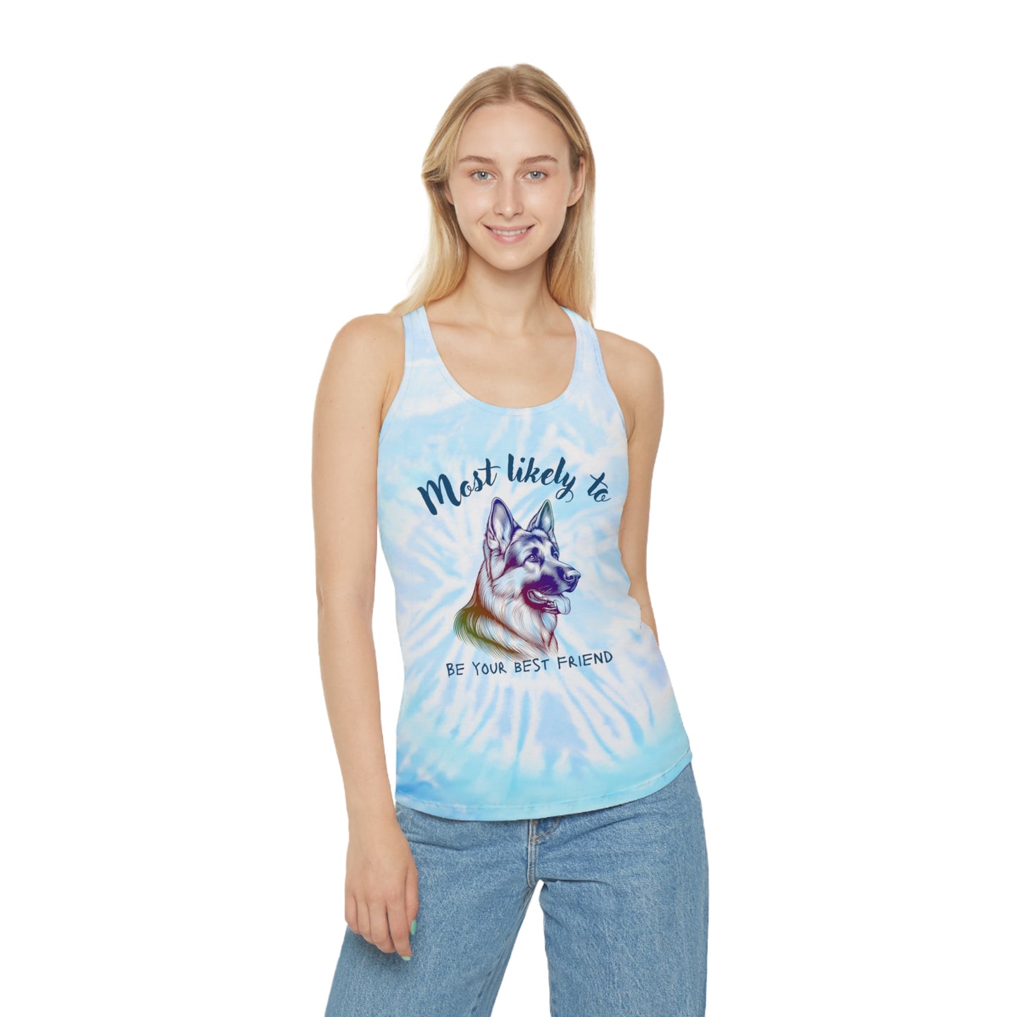 German Shepherd, Best friend, dog, Tie Dye Dog Lover Racerback Tank Top, Summer Vibes T-Shirt, Pet Owner Gift, Casual Workout Apparel, Fun Beach Wear, Friendship Tank