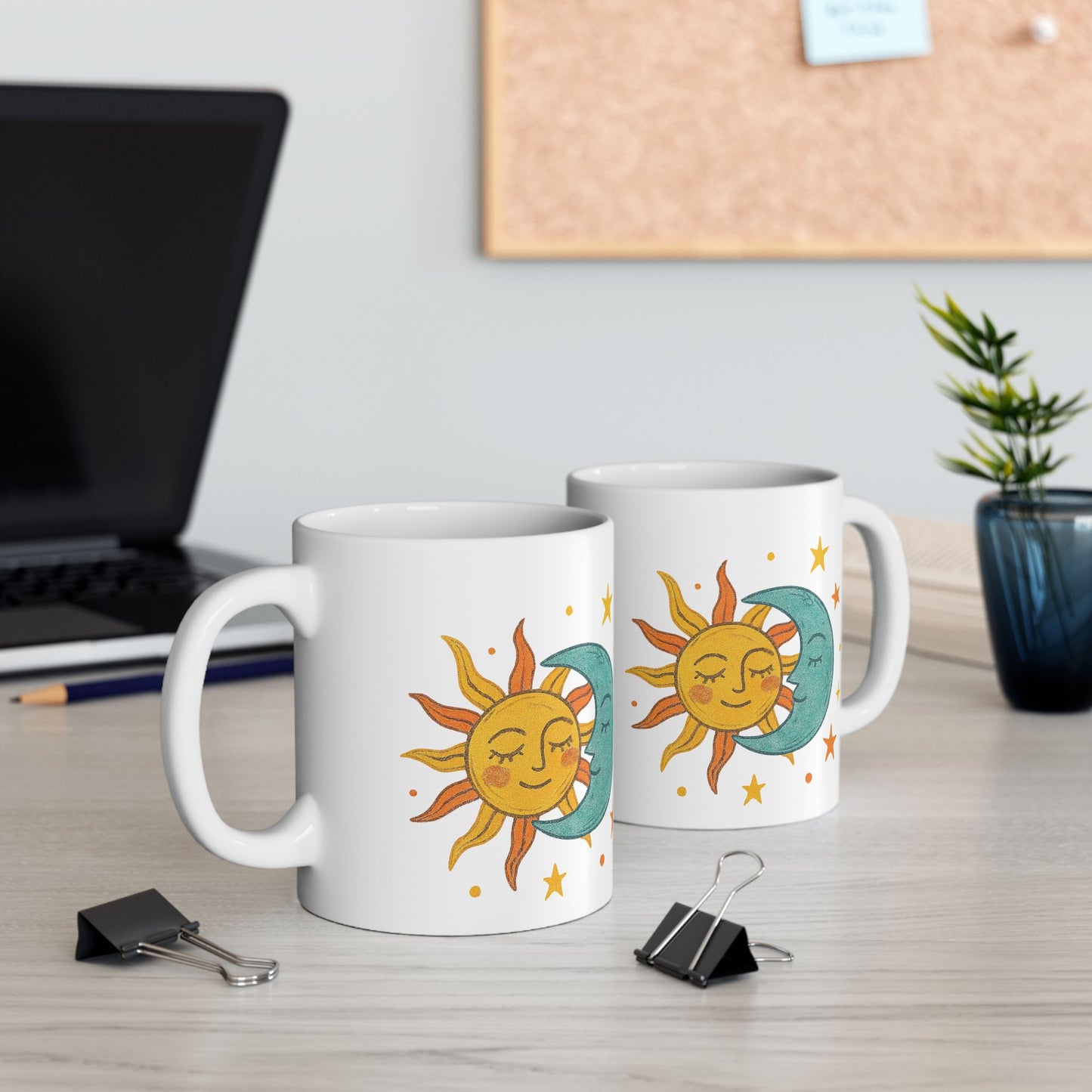 Personalized Sun & Moon Ceramic Mug — Boho Celestial Coffee Cup (11oz & 15oz)