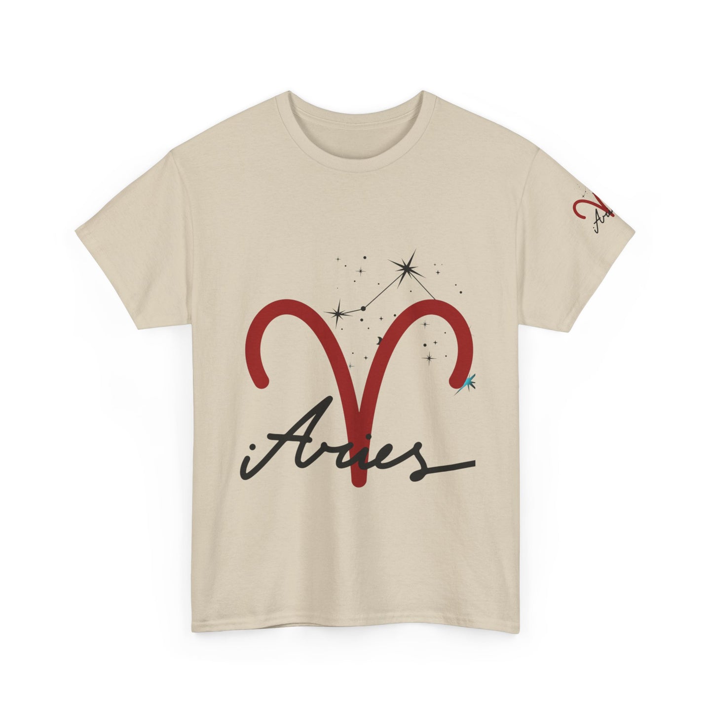 Aries Zodiac T‑Shirt – Red Aries Symbol with Constellation & Script