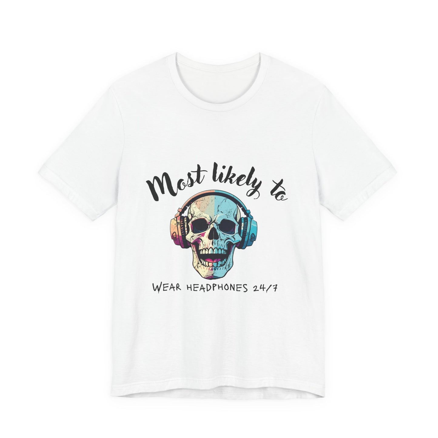 Unisex Jersey Short Sleeve Tee, skull wearing earphones, skull gamer, gamer, tie dye