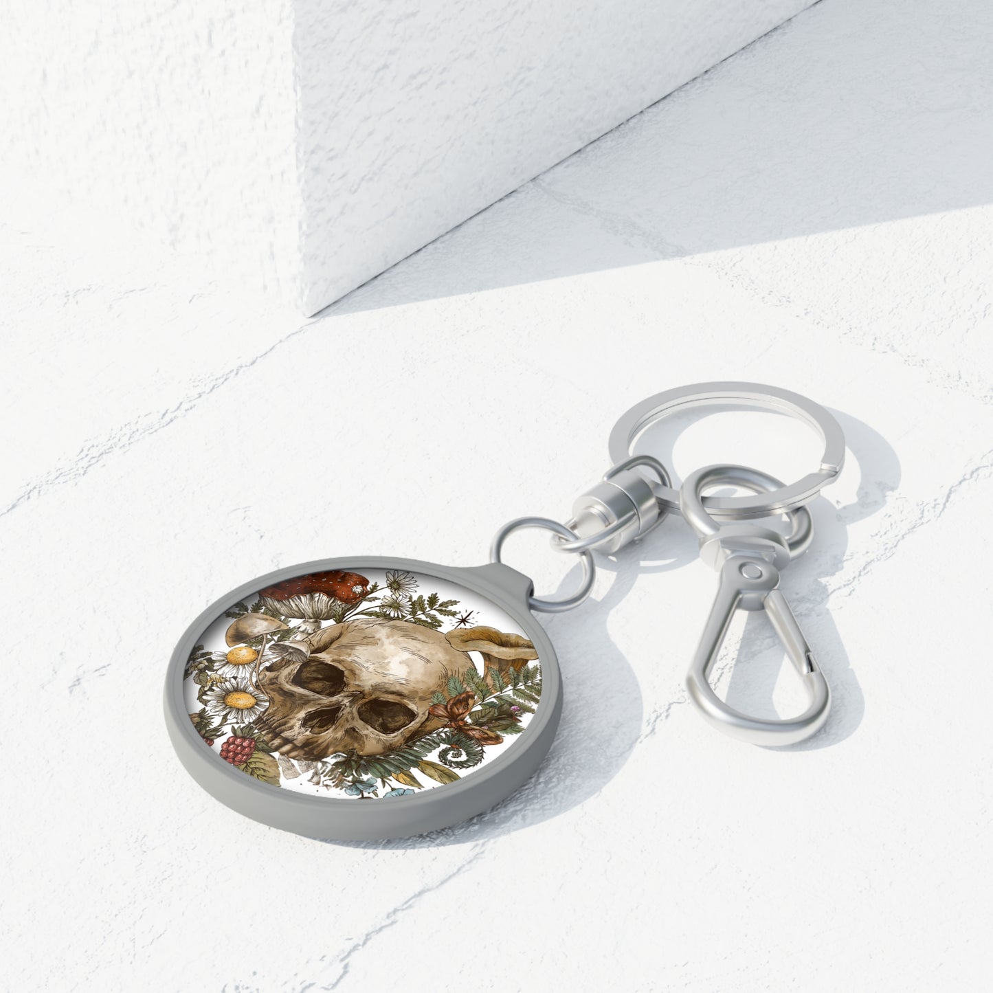 Boho Skull Keyring Tag - Floral Design