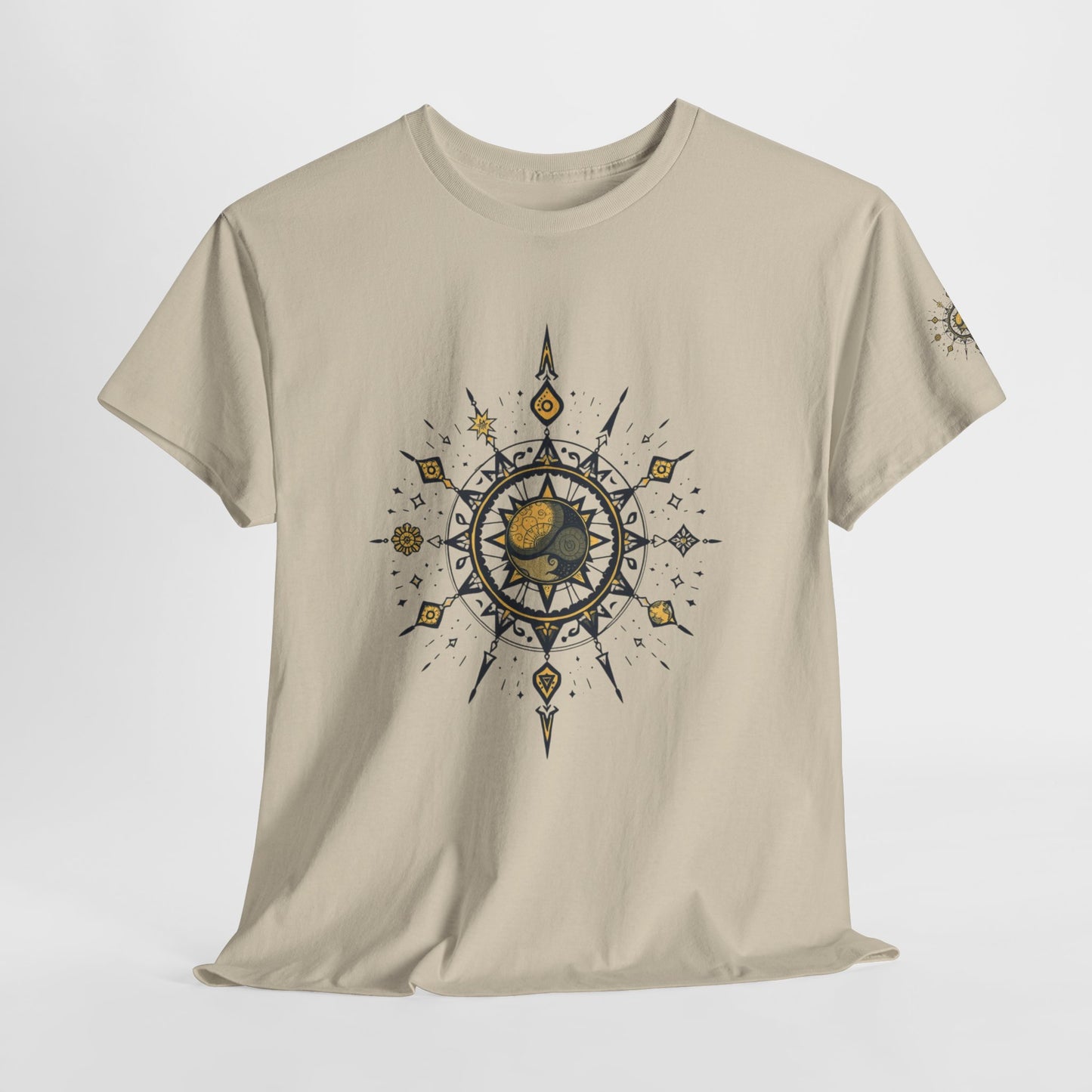 Celestial Sun Compass T‑Shirt — Golden Sun Mandala Graphic Tee