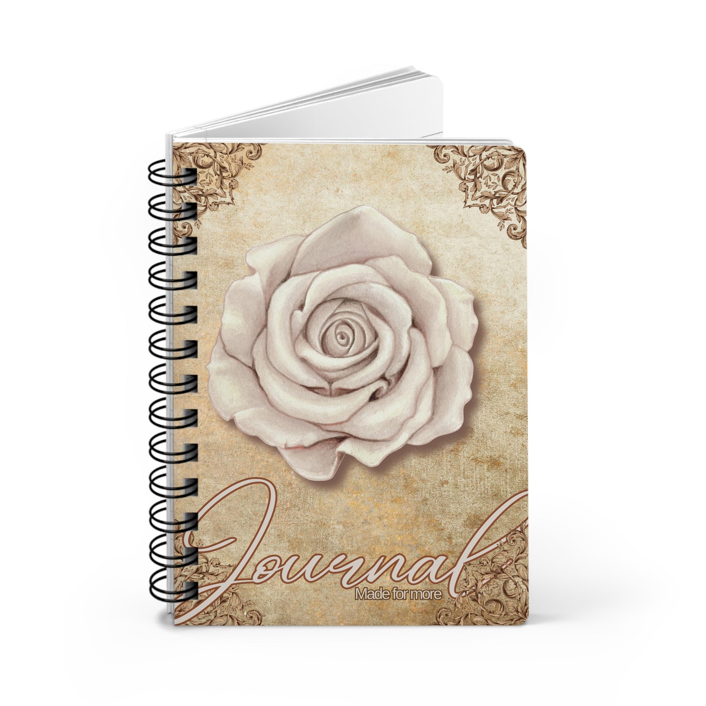 Personalize, Elegant Floral Spiral Bound Journal with Rose Design
