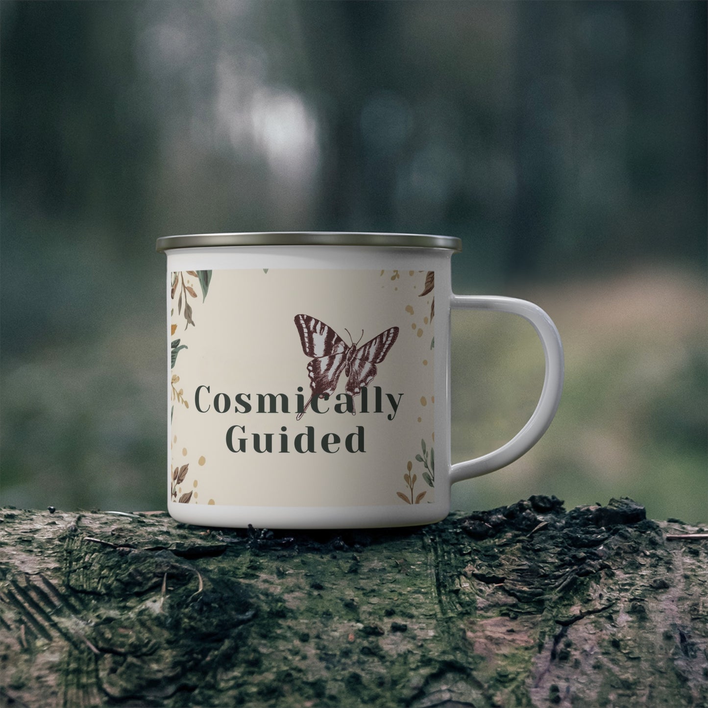 Cosmically Guided Enamel Camping Mug - Inspirational Nature Design for Adventure Lovers, Camping Mug, Camping Cup