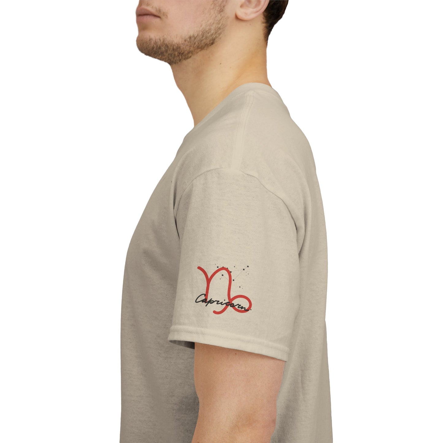 Capricorn Zodiac Tee – Red Capricorn Symbol with Script