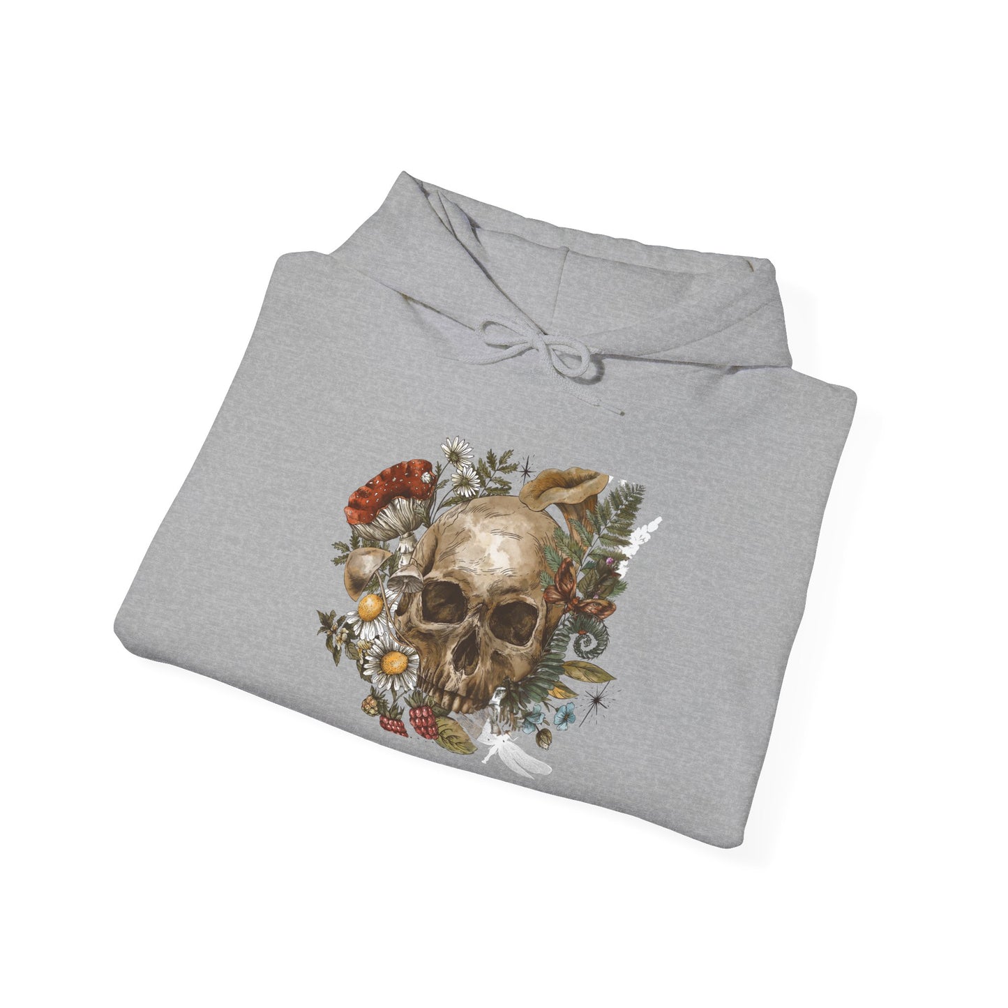 Skull & Mushrooms Hoodie — Vintage Floral Skull Graphic Pullover