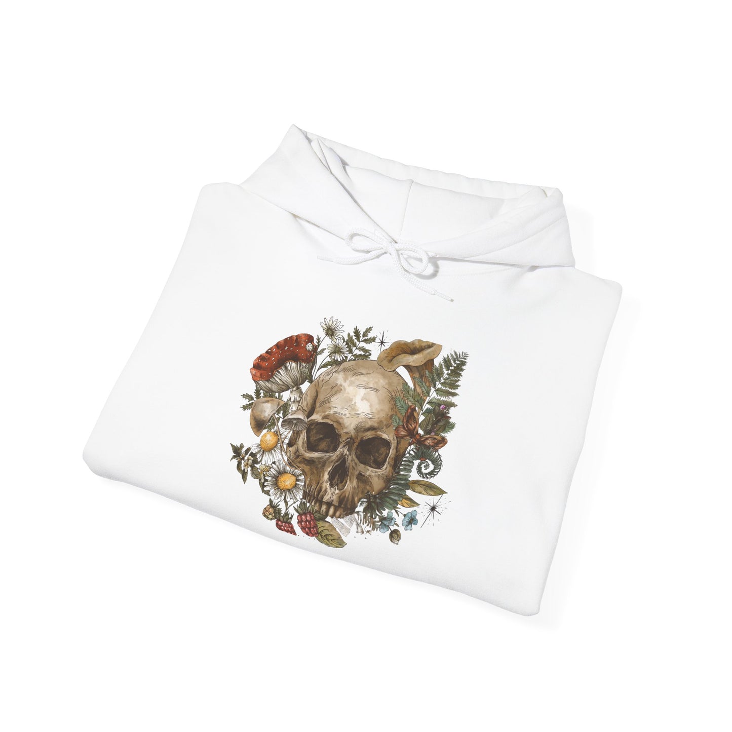 Skull & Mushrooms Hoodie — Vintage Floral Skull Graphic Pullover
