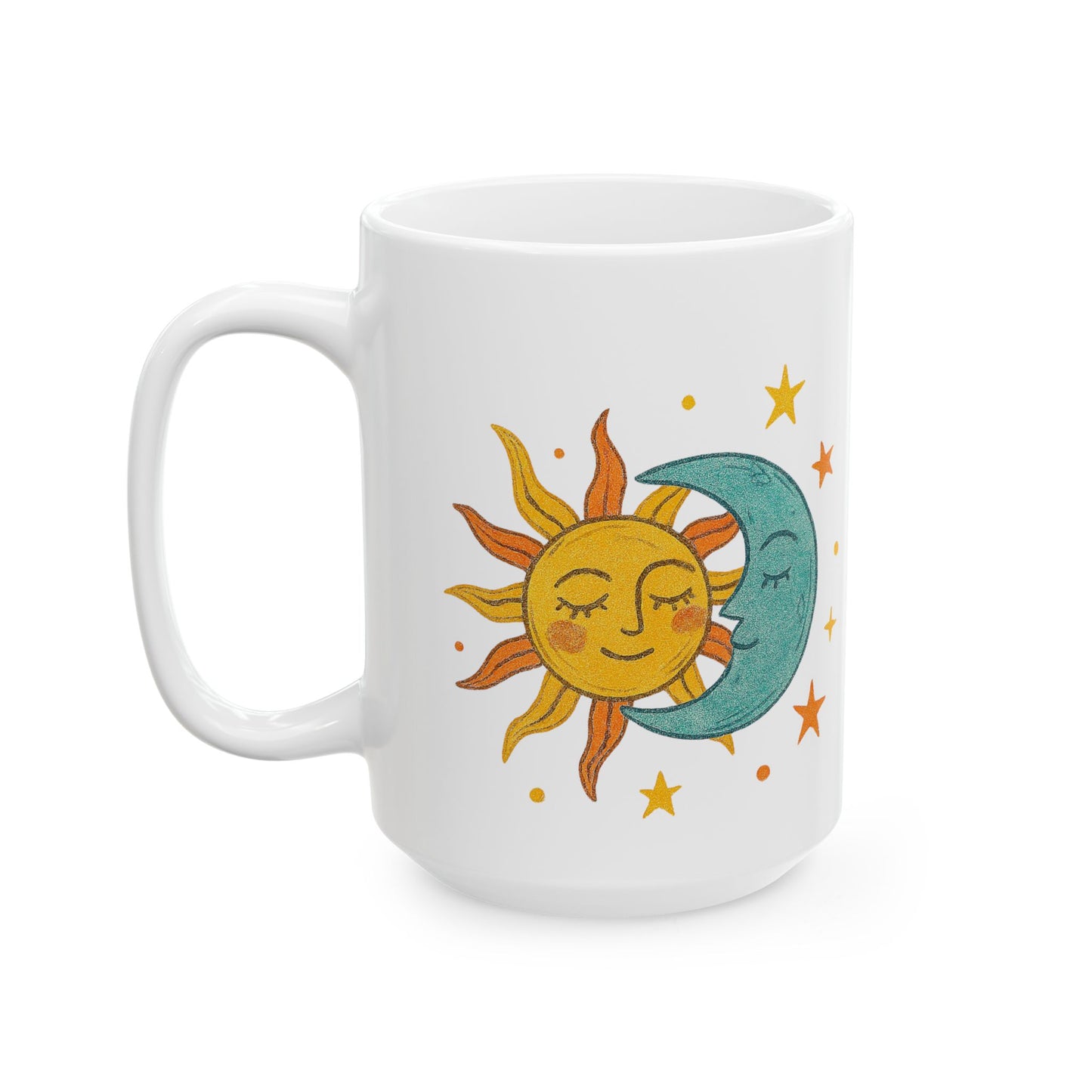 Personalized Sun & Moon Ceramic Mug — Boho Celestial Coffee Cup (11oz & 15oz)