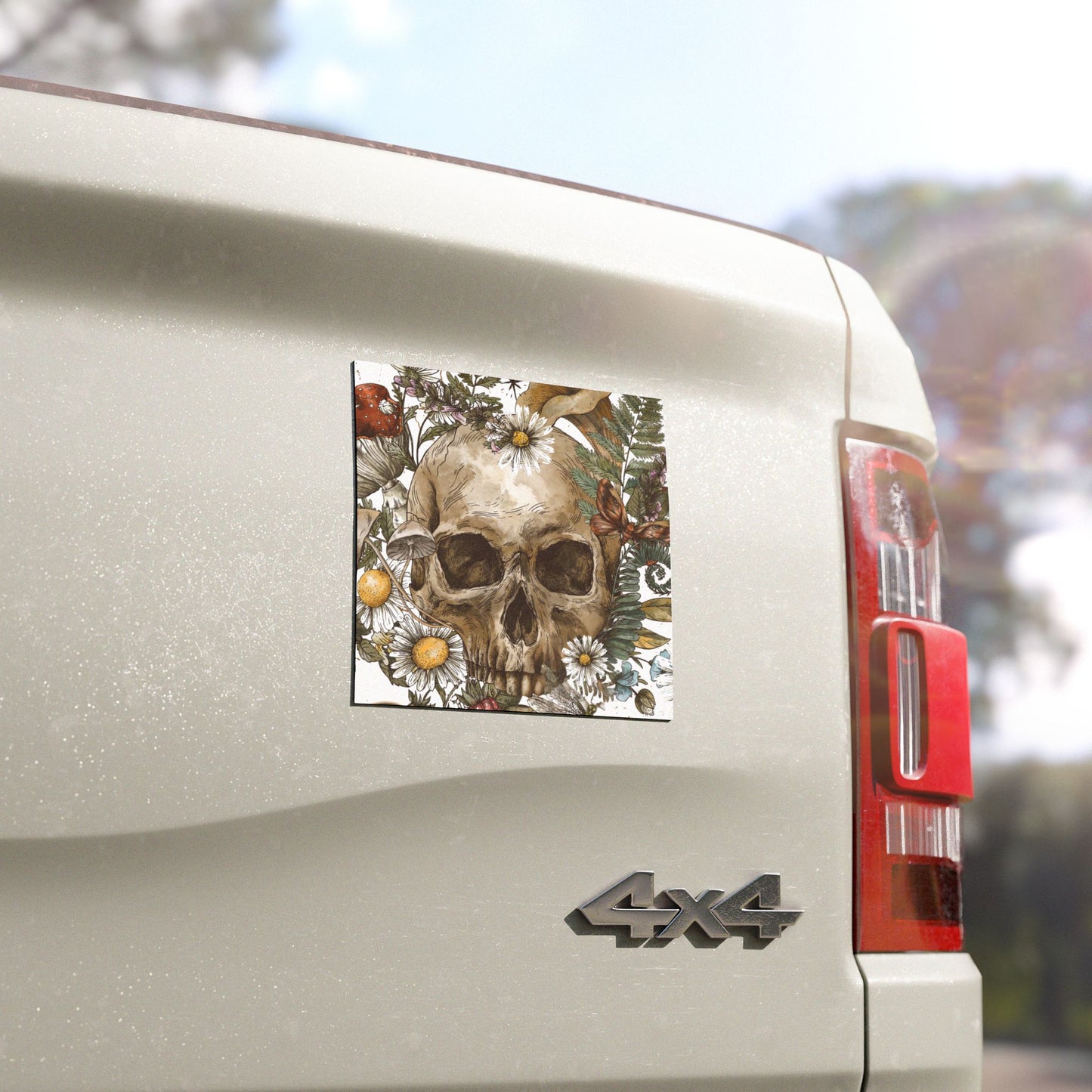 Floral Skull Car Magnet – Quirky Auto Decor for Nature Lovers