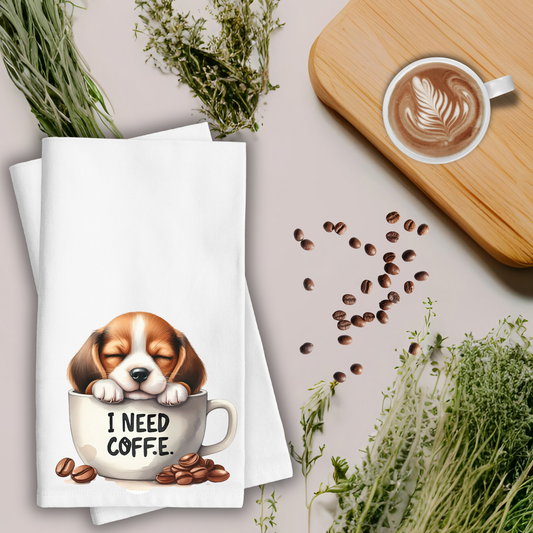 Beagle Puppy Waffle Weave Kitchen Towel, Puppy Kitchen Towel, Coffee Towel