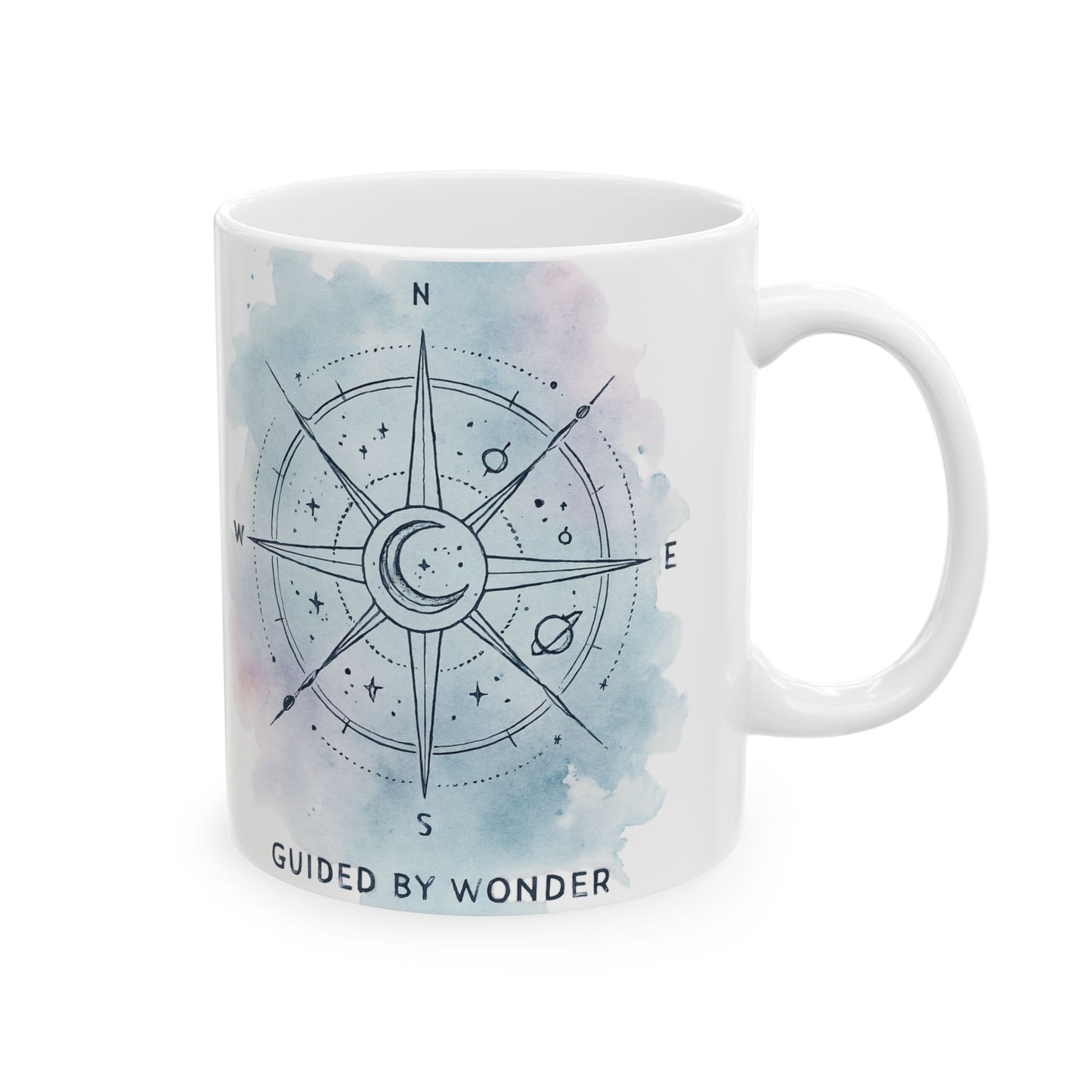 Compass Watercolor Ceramic Mug – 'Wander' Travel-Inspired Coffee Cup (11oz, 15oz)
