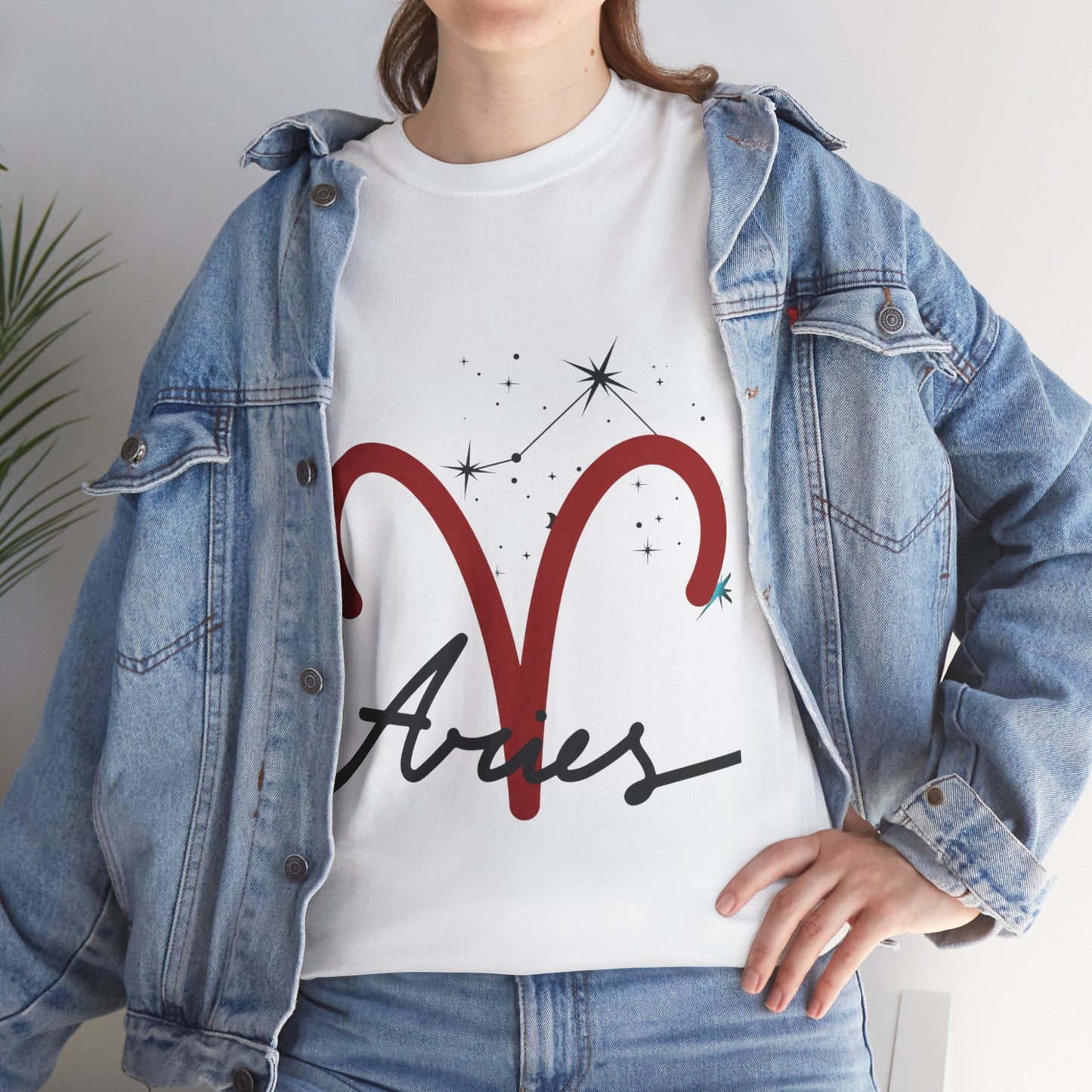 Aries Zodiac T‑Shirt – Red Aries Symbol with Constellation & Script