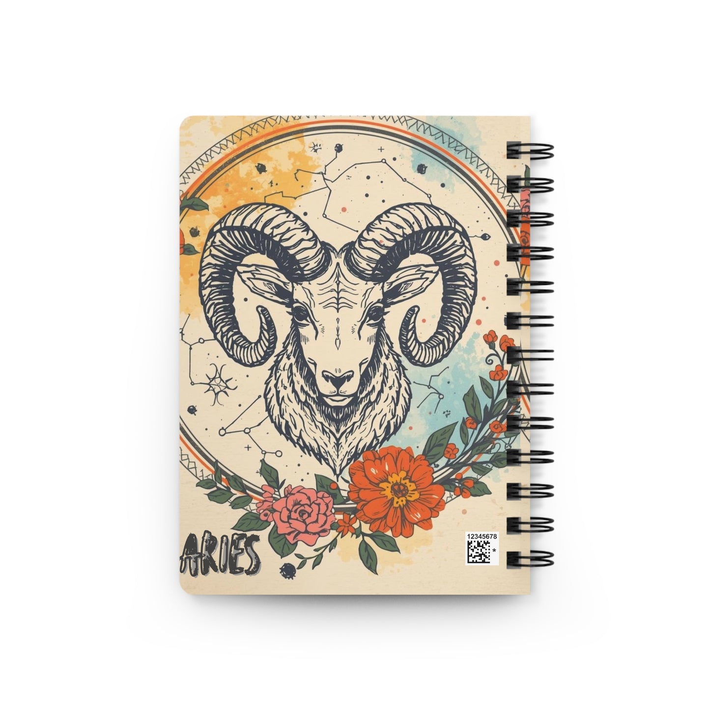 Aries Zodiac Spiral Bound Journal with Floral Design