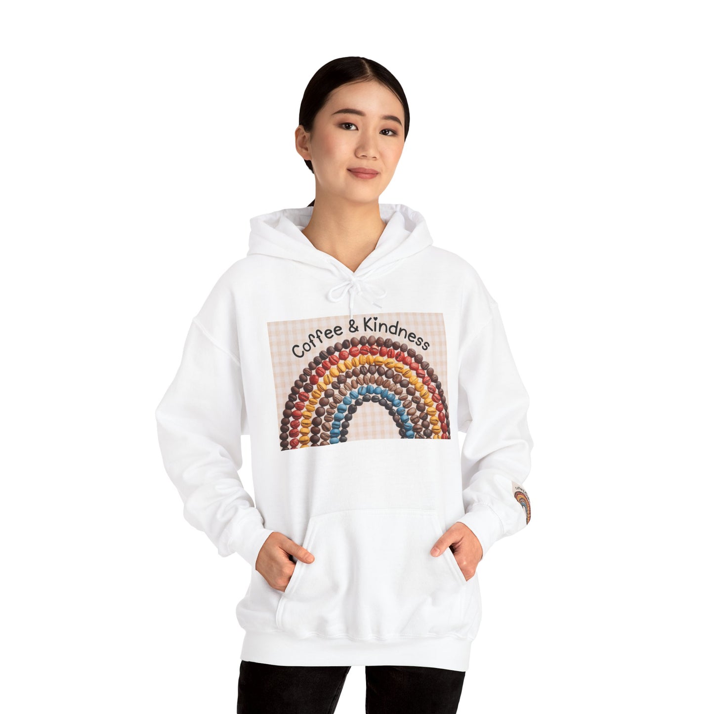 Coffee & Kindness Rainbow Hoodie — Cozy Retro Rainbow Coffee Cup Sweatshirt