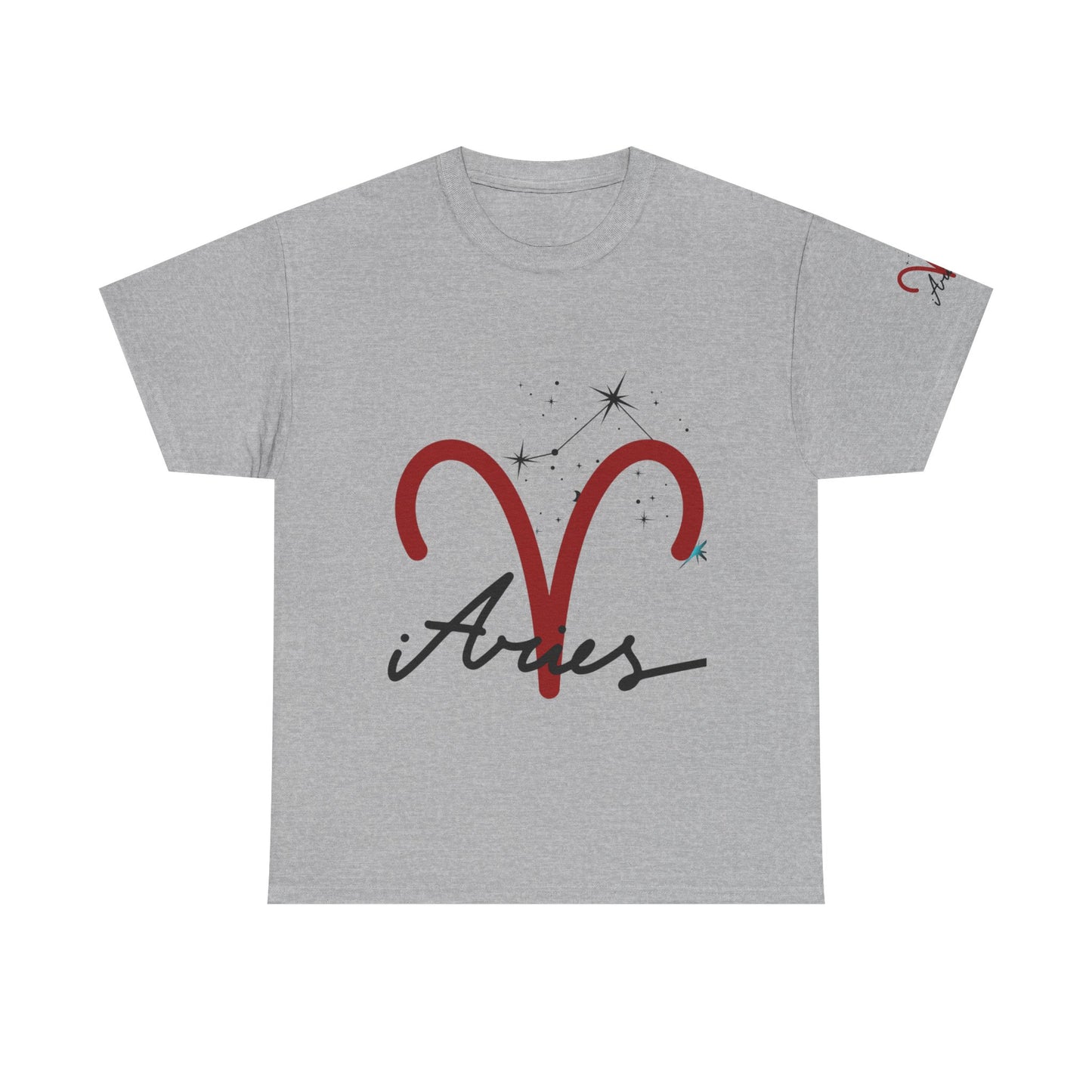 Aries Zodiac T‑Shirt – Red Aries Symbol with Constellation & Script