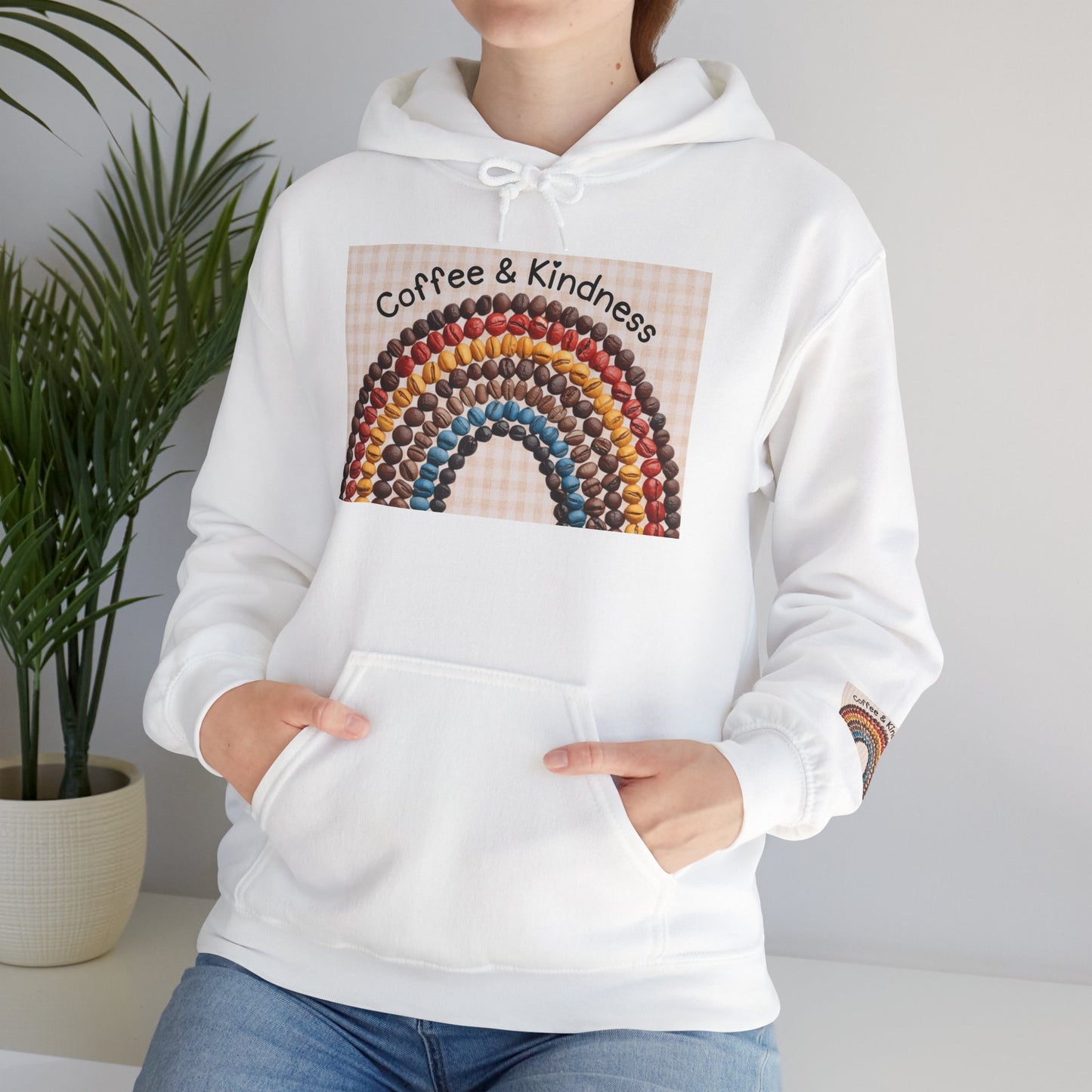 Coffee & Kindness Rainbow Hoodie — Cozy Retro Rainbow Coffee Cup Sweatshirt