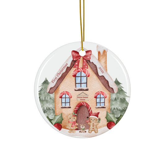 Ceramic Ornaments - Gingerbread House Home Sweet Home Christmas Decor, first Christmas married, first Christmas in home