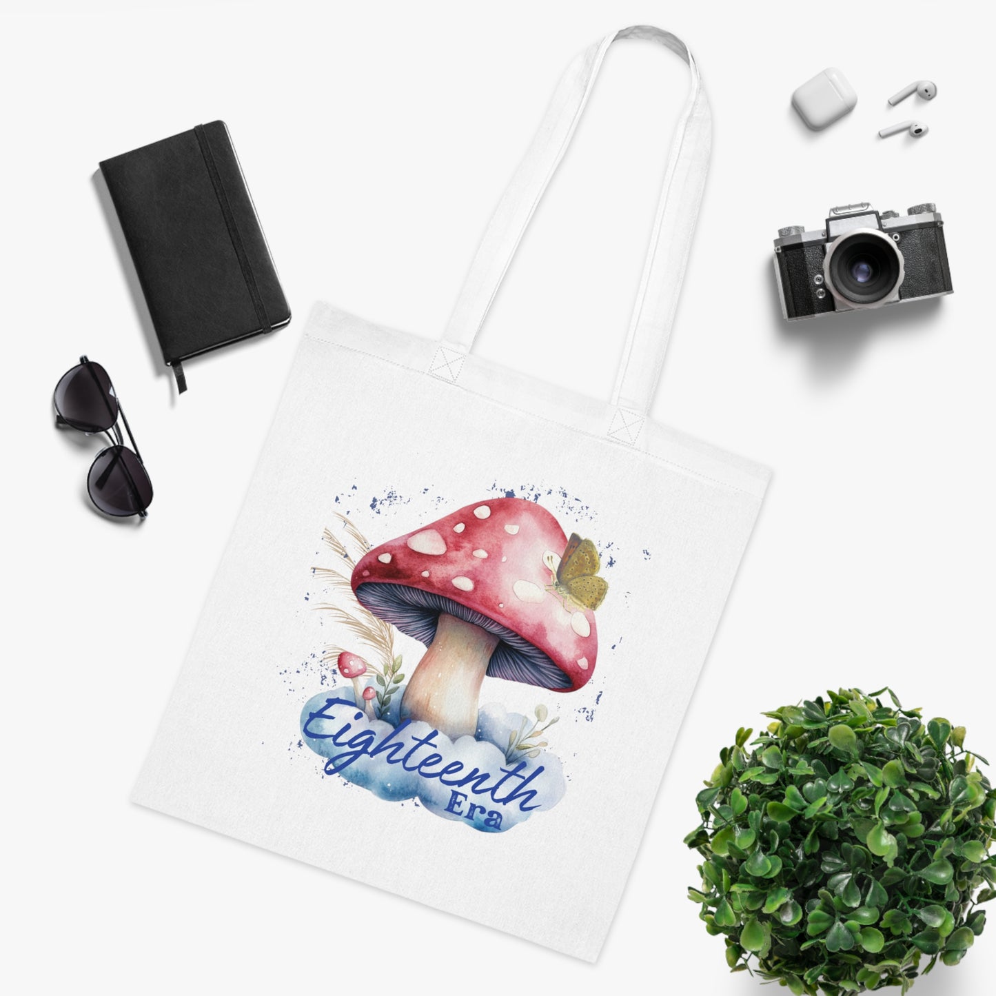 Mushroom Art Cotton Tote Bag - Eighteenth Era Design for Eco-Friendly Style, Eighteenth Birthday Gift, Eighteenth Era