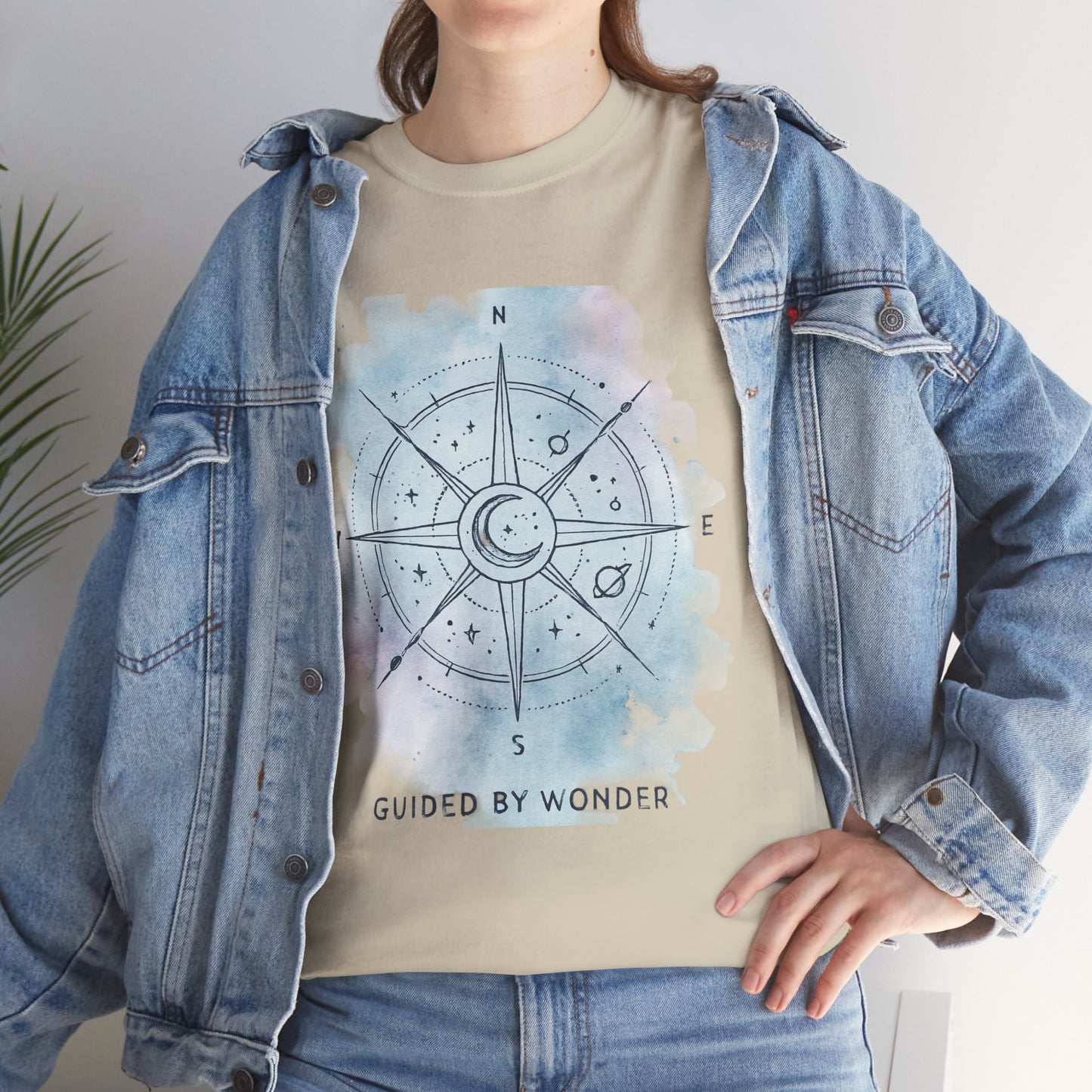 Compass Moon Tee — "Guided by Wonder" Cotton T‑Shirt