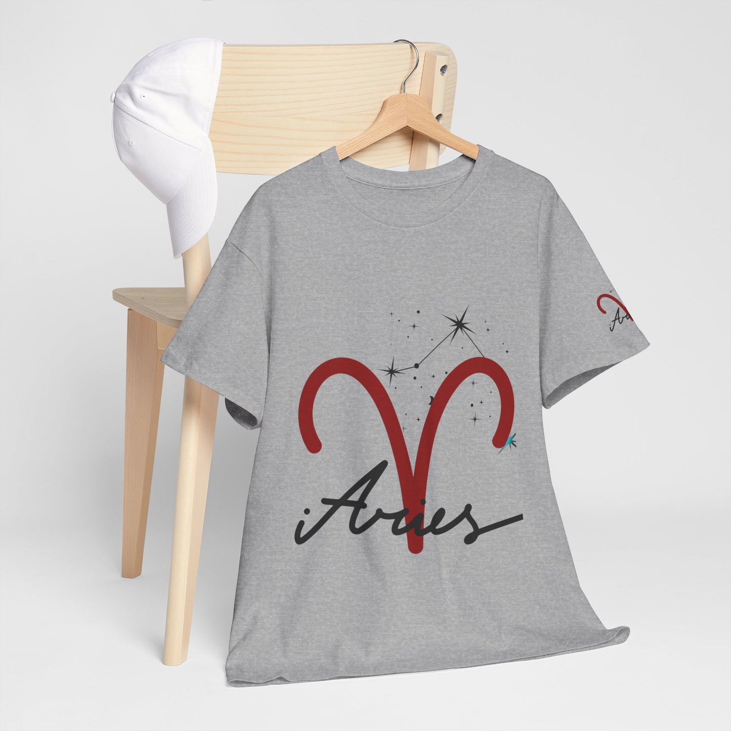 Aries Zodiac T‑Shirt – Red Aries Symbol with Constellation & Script